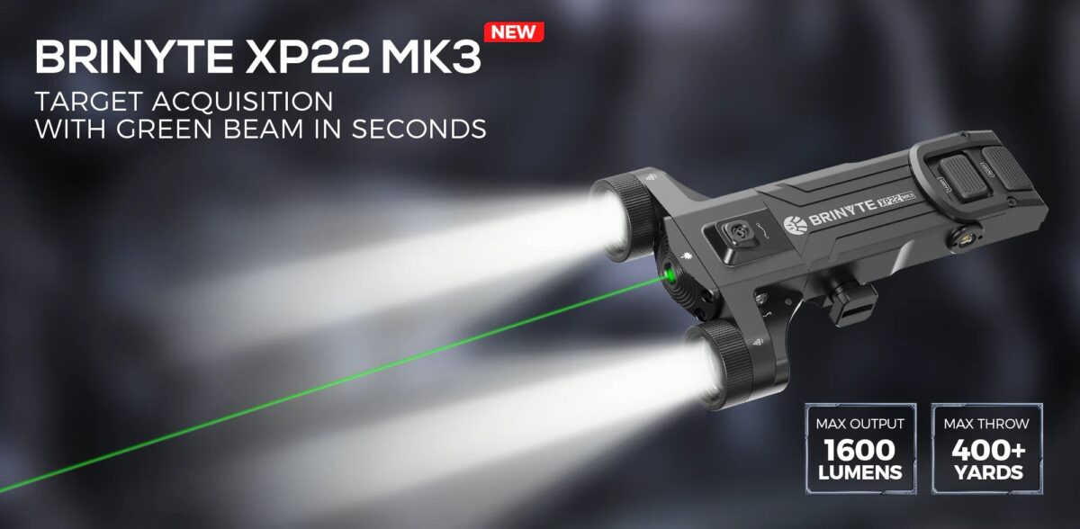 Brinyte XP22 MK3 Tactical Light – Doppelkopf-LED mit grünem Laser