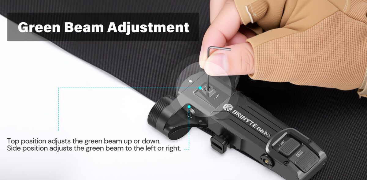 Brinyte XP22 MK3 Rail Mounted Light mit Grünlaser & USB-Ladung